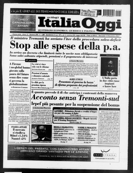 Italia oggi : quotidiano di economia finanza e politica